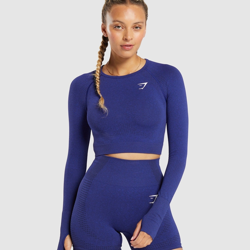 Gymshark Vital Seamless 2-0 Crop Top Size S‎ Cobalt Purple Marl NWT In Packaging
